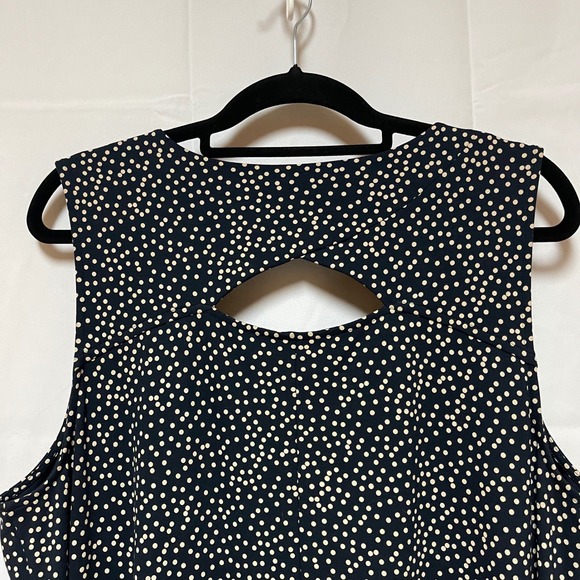 JJill Wearever Collection Sleeveless Maxi Dress XL Navy w/Beige Dot Cutout Back - Picture 3 of 8